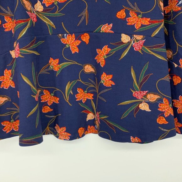 LOFT Skirt Blue Floral Print Mini Pull On Ponte Flounce NWT - Picture 6 of 9